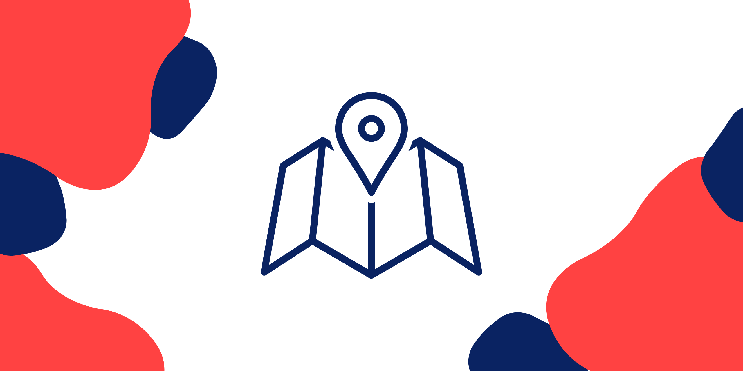 Pictogramme d'une carte sur fond blanc avec motifs bleus et rouges